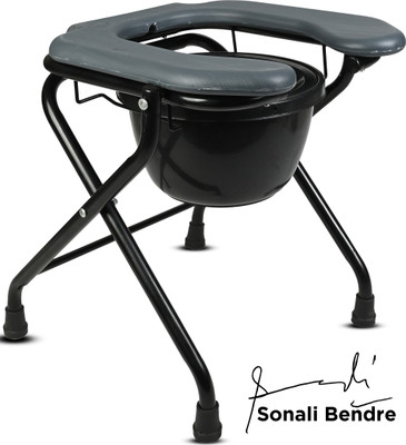 Entros FC-S779A Light Weight Portable Comfortable Commode Stool toilet Seat Pot Commodes Chair For Disabled patient Men & Women Commode Chair Commode Chair(Black, Grey)