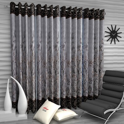 Home Sizzler 214 cm (7 ft) Polyester Semi Transparent Door Curtain (Pack Of 4)(Floral, Brown)
