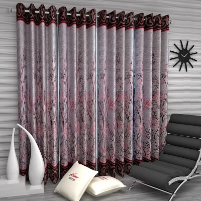 Home Sizzler 153 cm (5 ft) Polyester Semi Transparent Window Curtain (Pack Of 4)(Floral, Maroon)