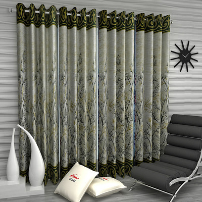 Home Sizzler 153 cm (5 ft) Polyester Semi Transparent Window Curtain (Pack Of 4)(Floral, Green)