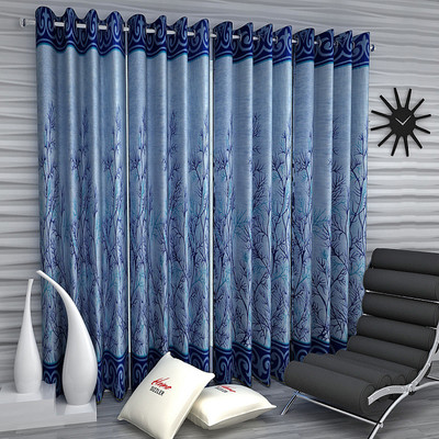 Home Sizzler 153 cm (5 ft) Polyester Semi Transparent Window Curtain (Pack Of 4)(Printed, Blue)