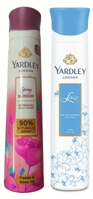 Yardley London 1 SPRING BLOSSOM , 1 LACE BODY SPRAY ,150 ML EACH ,PACK OF 2 . Deodorant Spray  -  For Men & Women(300 ml, Pack of 2)