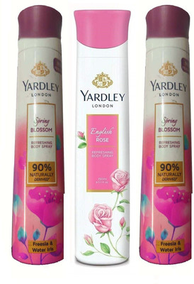 Yardley London 2 SPRING BLOOMS, 1 ENGLISH ROSE DEODORANT,150 ML EACH, PACK OF 3 . Deodorant Spray  -  For Men & Women(450 ml, Pack of 3)