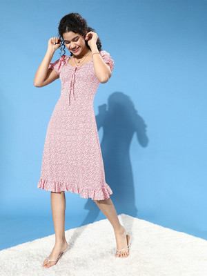 Berrylush Women A-line Pink Above Knee/Mid Thigh Length Dress