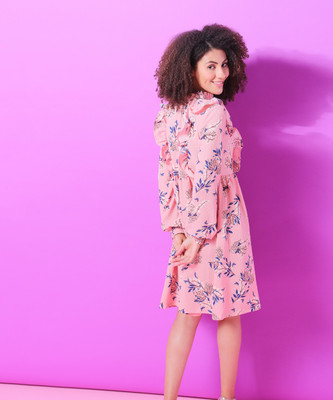 CAMPUS SUTRA Women A-line Pink Midi/Calf Length Dress