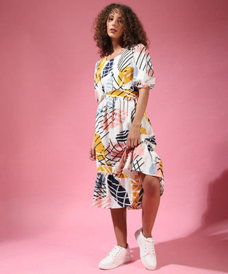 CAMPUS SUTRA Women A-line White Maxi/Full Length Dress