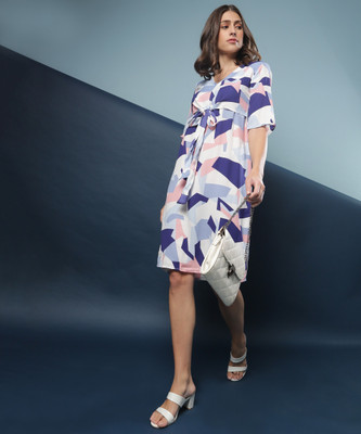 CAMPUS SUTRA Women A-line Multicolor Midi/Calf Length Dress