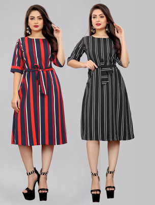 Modli 20 Fashion Women A-line Red, Black Knee Length Dress