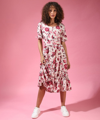 CAMPUS SUTRA Women A-line Pink Midi/Calf Length Dress