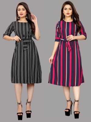 maruti fab Women A-line Black, Multicolor Dress