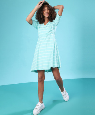 CAMPUS SUTRA Women A-line Light Blue Midi/Calf Length Dress