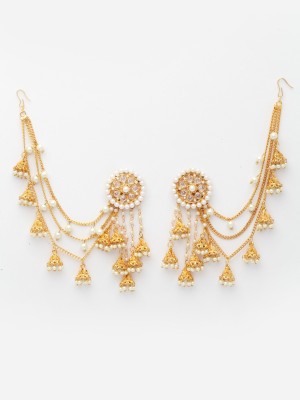 ZENEME Gold-Plated Earring Off White Circular Drop With Ear Chain Brass Drops & Danglers