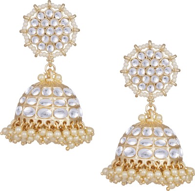TAP Fashion Stylish Gold Tone White Stone Studded Pearl Drop Jhumki Earring Brass Jhumki Earring
