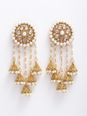 ZENEME 18K Gold-Plated Jhumkas Artificial Stones Or Beads Brass Drops & Danglers