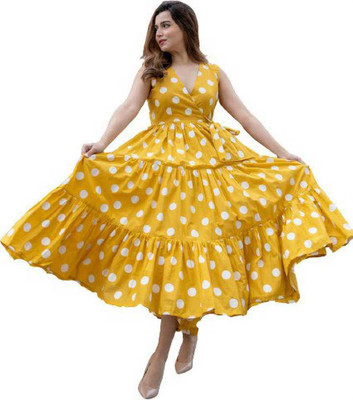 CHAHAK CREATION Flared/A-line Gown(Yellow)