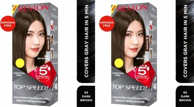 Revlon Top Speed Ammonia Free Hair Color for Woman , No 65, Dark Brown, PACK OF 2 , Dark Brown