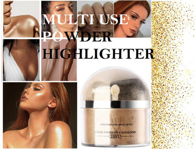 MYEONG Face & Body Glitter gold Shimmery shine Multi use Highlighter Powder With Brush Highlighter(GOLD)
