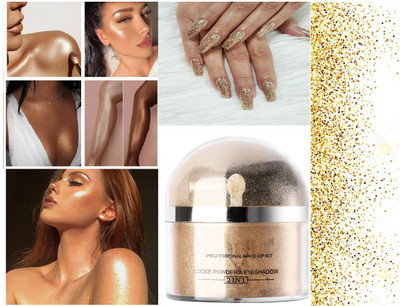 MYEONG Professional glitter gold Shimmery shine Multi use Highlighter Powder With Brush Highlighter(GOLD)