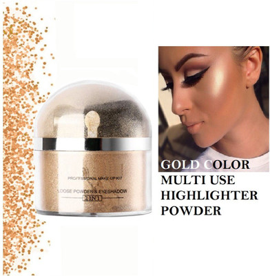 MYEONG Shimmer Glow Gold Color Multi Use Highlighter Powder With Brush Highlighter(GOLD)