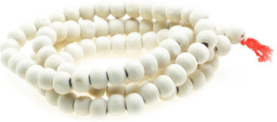 Kritharth Creation Natural White Sandalwood 108 Beads Mala/Safed Chandan Rosary String for Wearing, Wood Chain
