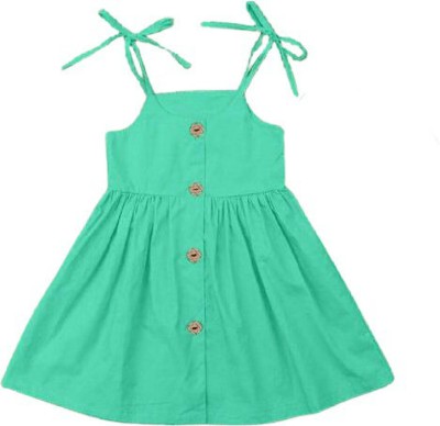 RF CLOTHES Girls Midi/Knee Length Casual Dress(Light Green, Sleeveless)