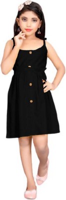 RF CLOTHES Girls Midi/Knee Length Casual Dress(Black, Sleeveless)