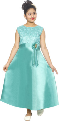 KRISHTINA Girls Maxi/Full Length Party Dress(Light Green, Sleeveless)