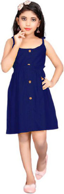 RF CLOTHES Baby Girls Midi/Knee Length Casual Dress(Blue, Sleeveless)