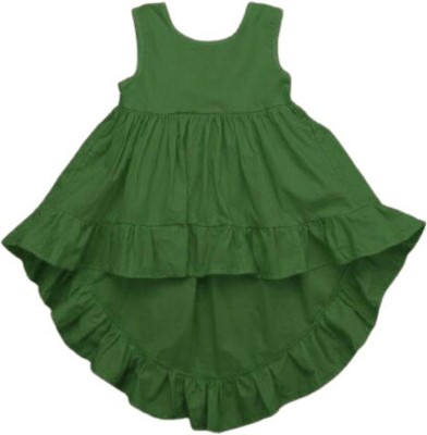 RF CLOTHES Girls Above Knee Casual Dress(Dark Green, Sleeveless)