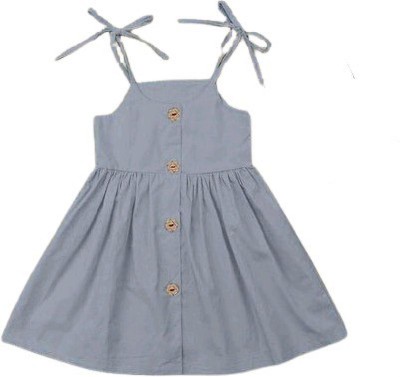 RF CLOTHES Girls Midi/Knee Length Casual Dress(Grey, Sleeveless)