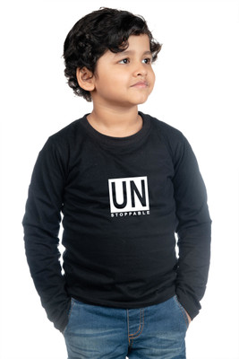CHOMBOOKA Boys & Girls Typography Polycotton Regular T Shirt(Black, Pack of 1)