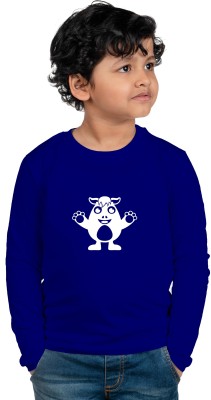 CHOMBOOKA Boys & Girls Printed Cotton Blend Regular T Shirt(Blue, Pack of 1)