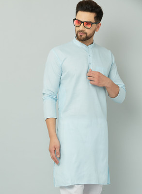 LEMONX Men Solid Straight Kurta(Light Blue)