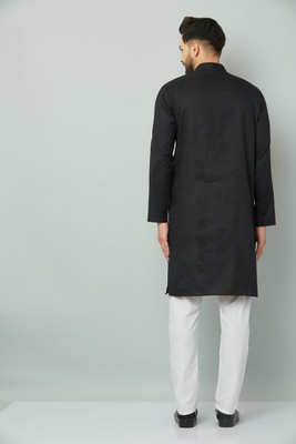 BENSTITCH Men Printed Trail Cut Kurta(Black)