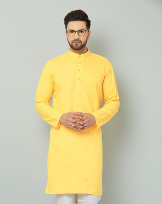 LEMONX Men Solid Straight Kurta(Orange)