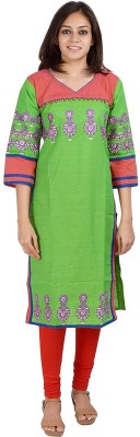 ST Fashions Women Printed Straight Kurta(Green)