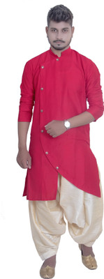 Full Stop Apparel Men Solid Straight Kurta(Red)