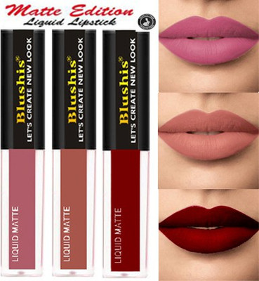 BLUSHIS HD Liquid Matte Lipstick Combo Pack Of 3(Multicolour, 12 ml)