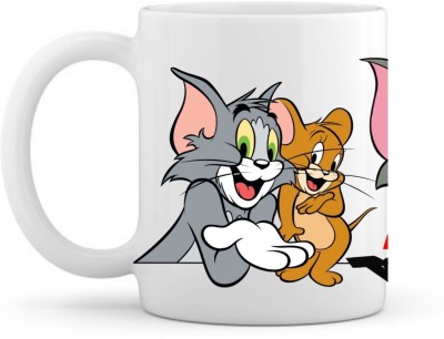 thriftkart Cartoon Cat & Mouse Print Coffee Ceramic Tea Cups For Gifting (350 ml) Ceramic Coffee Mug(350 ml)