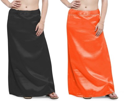 Guddan GD-1103-Black-Orange Pure Satin Petticoat(Free)