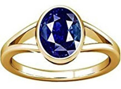 Chopra Gems Certified Unheated Natural Blue Sapphire Neelam Gemstone Ring for Women's/Men's Brass Gold Plated Ring