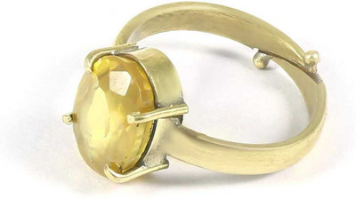 Chopra Gems Untreatet Natural Yellow Sapphire Pukhraj Ring for Women's/Men's {Lab Certified} Brass Sapphire Gold Plated Ring