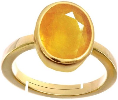 Chopra Gems Yellow Sapphire Ring Adjustable Pukhraj Gemstone Ring for Men and Women Brass Sapphire Gold Plated Ring