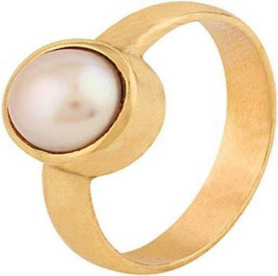 Chopra Gems Pearl Moti Gemstone Elegant Ring for Men & Women Brass Gold Plated Ring