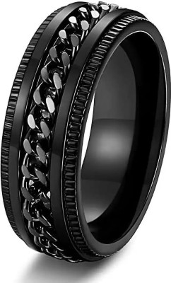 Lila Stylish Dude Chain Rotatable Black Silver Finger Ring - Thumb Ring Band, Stainless Steel Titanium Plated Ring
