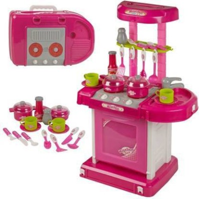 SR Toys Pink Suitcase Bag Kitchen set toy with battery Operated For Kids