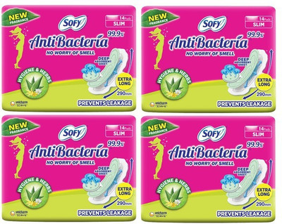 SOFY Antibacteria Extra Long Pads - 14+14+14+14 Count Sanitary Pad(Pack of 4)