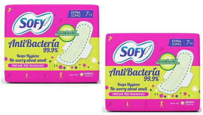 SOFY Antibacteria Extra Long Pads - 7+7 Count Sanitary Pad(Pack of 14)