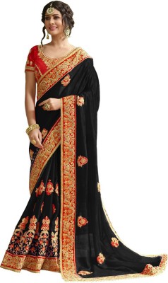 Rekishn Embroidered Bollywood Silk Blend Saree(Black)