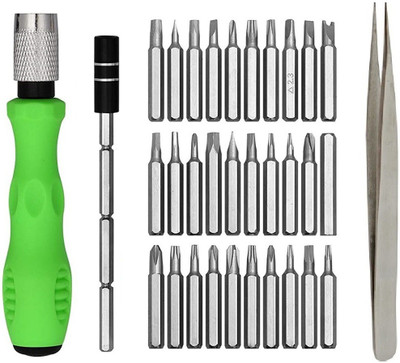 WOWSOME 32 in 1 Mini Screwdriver Bits Set with Magnetic Flexible Extension Rod with 1 Non Magnetic steel Tweezer Precision Screwdriver Set(Pack of 1)